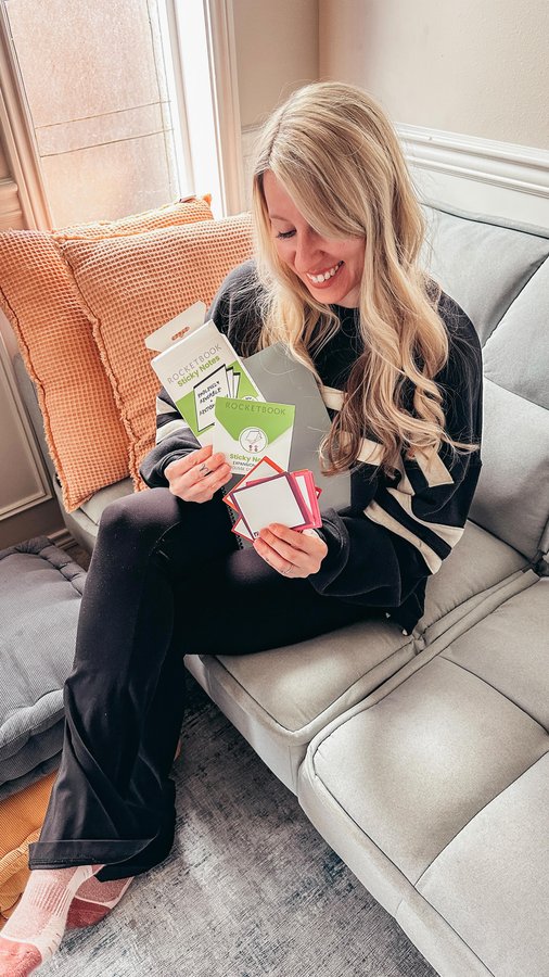 Instagram post by @ashleyjtodd for Rocketbook. Caption reads: @getrocketbook Rocketbook reusable Sticky Notes....