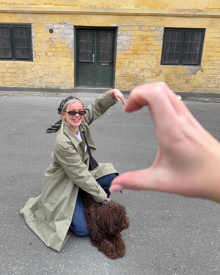 Instagram post by @carolinestordal for Heaven Mayhem. Caption reads: on our way to the dog park🫶 annonce tags.