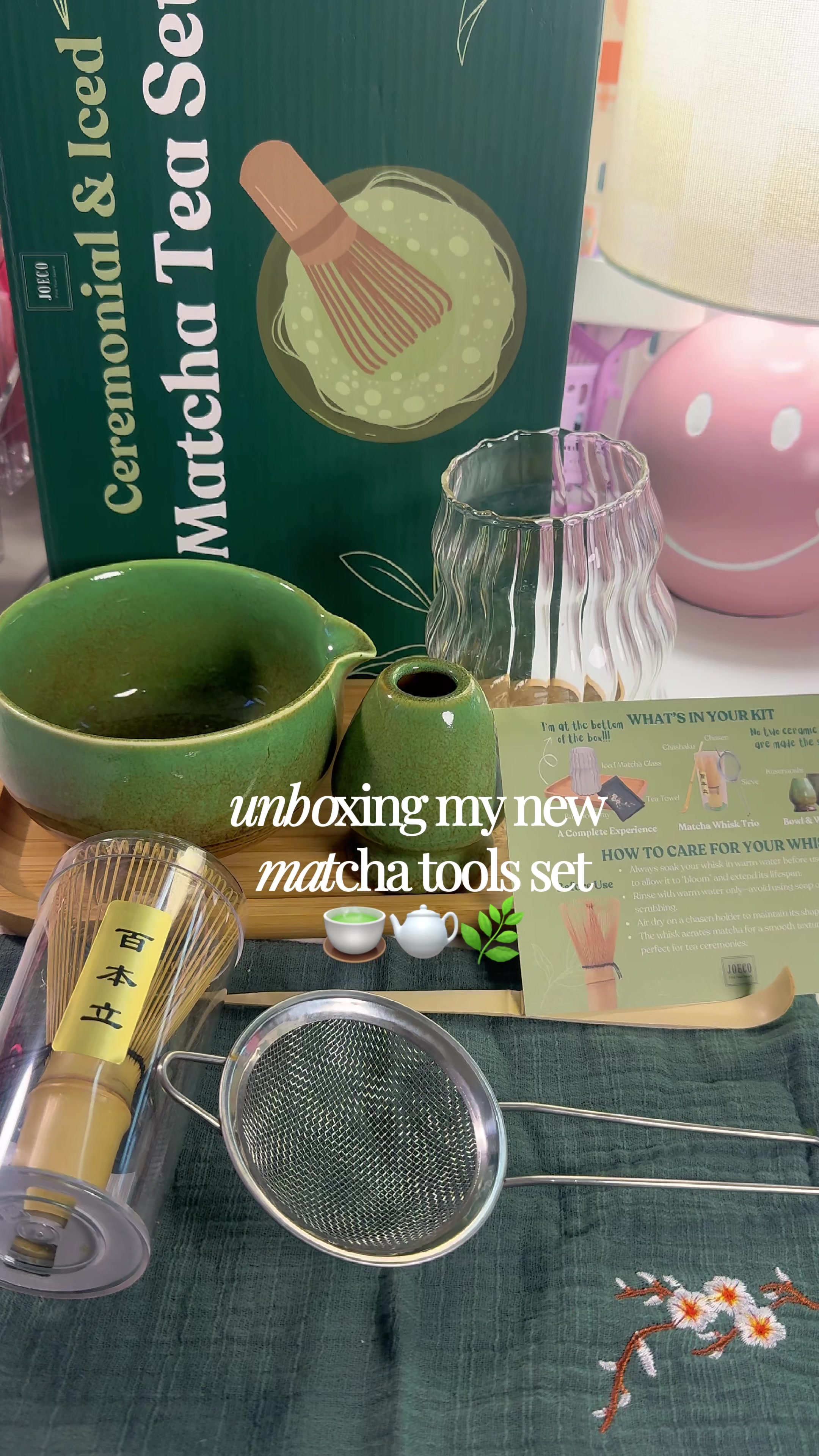 TikTok post by @peachy.tracyy for JoeCo. Caption reads: Pretty matcha kit from @JoeCo 🍵🫖 this has....