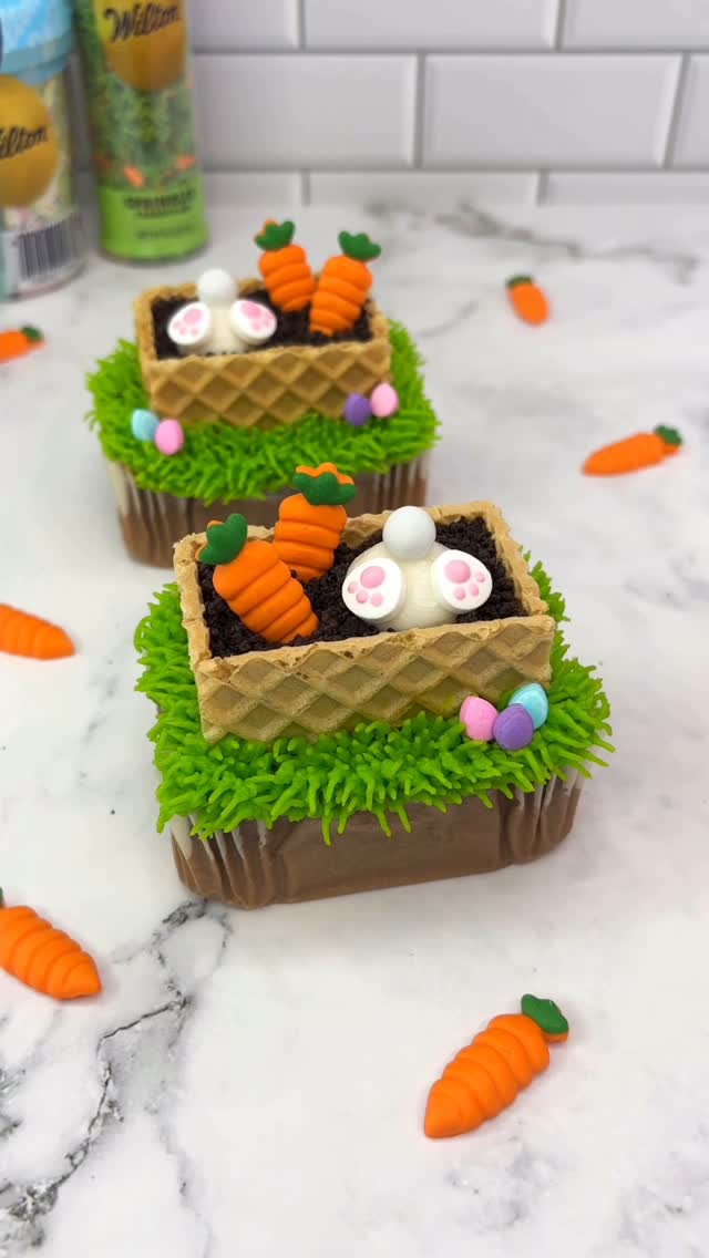Instagram post by @cakedbyrach for Meijer. Caption reads: Easter Mini Cake Decorating Idea: Bunny butt....