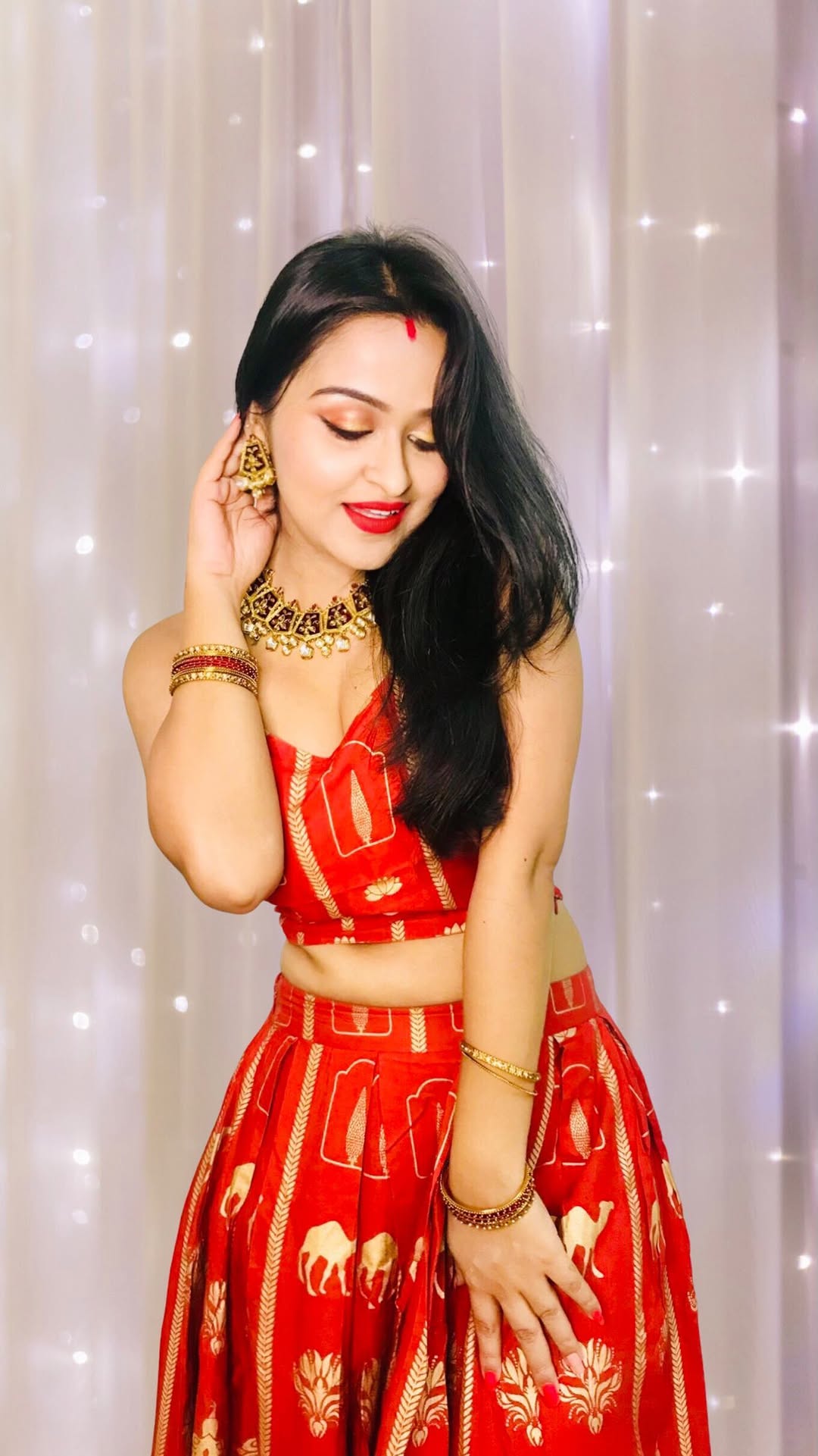Instagram post by @sudigoes for Belora. Caption reads: This #karvachauth✨ #grwm and #beloraparis....