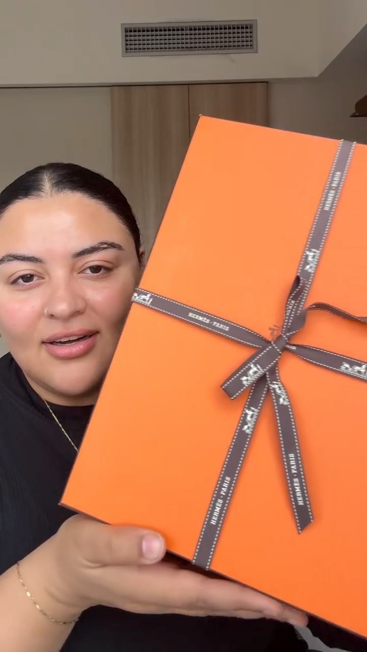 Instagram post by @thehadeerhameed for Hermès. Caption reads: My 34th birthday gift to myself is my first....