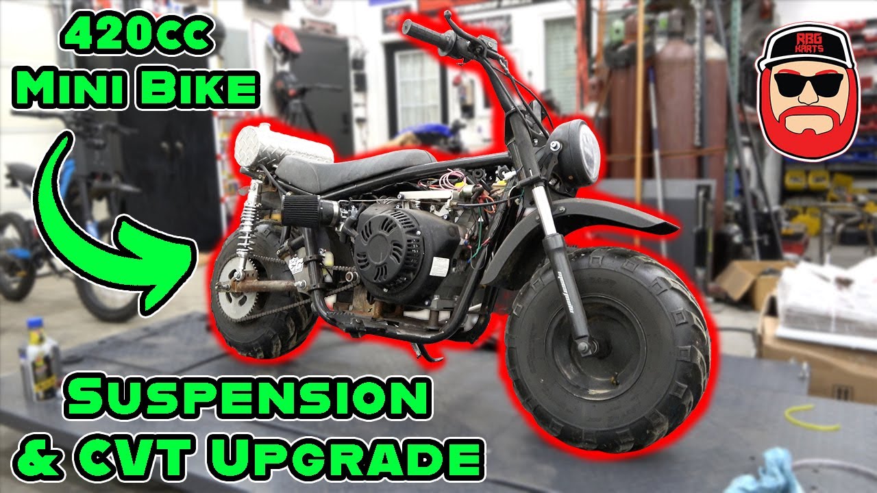 YouTube post by @RedBeardsGarage for Electro & Company. Caption reads: 420cc Big Block Swapped Mini Bike Returns ~....