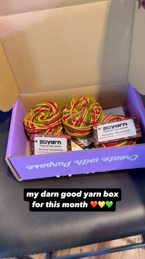 Instagram post by @virginia.k.knits for Darn Good Yarn. Caption reads: #partner got my first @darngoodyarn yarn of the....