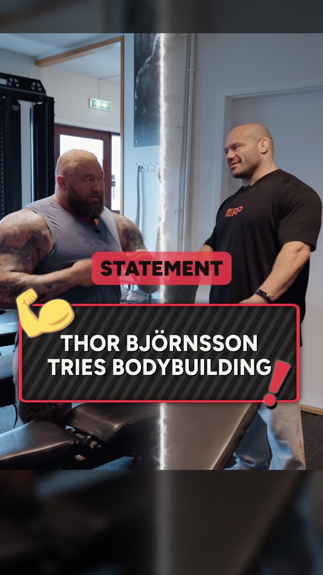Instagram post by @thorbjornsson for RP Strength. Caption reads: THOR tries BODYBUILDING and he gets FU*KED!!! GO....