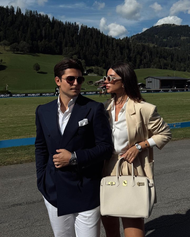 Instagram post by @katie.one for Hublot. Caption reads: Gstaad Polo Cup with @hublot in the Swiss Alps....