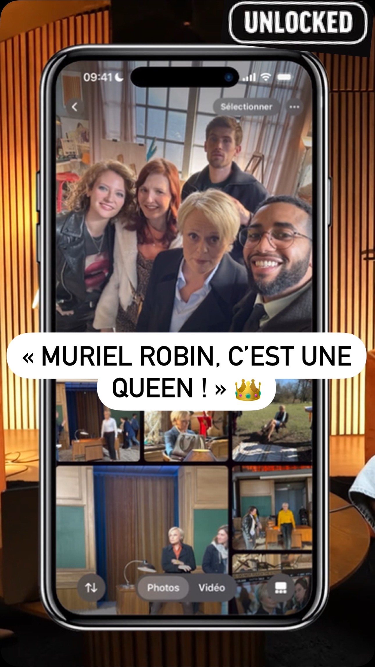 Instagram post by @sarahkaddour.off for LSR Agence. Caption reads: « MURIEL ROBIN, C’EST UNE QUEEN ! » 👑 
📱🔓....