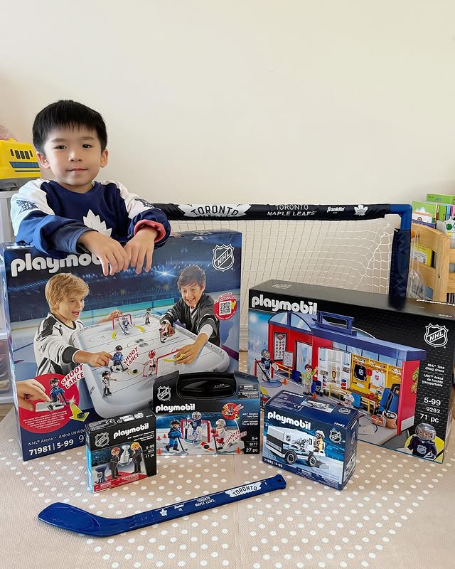 Instagram post by @mr.adrian.chan for PLAYMOBIL. Caption reads: [...] set up your own hockey match with the....