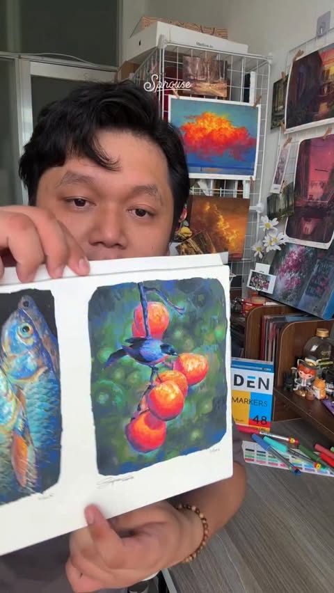 Instagram post by @alexsprouse_art for MEEDEN ART. Caption reads: How I painted this piece using Acrylic Marker....