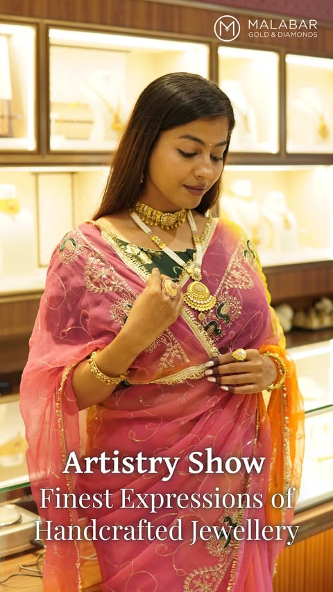 Instagram post by @_deekshasoni10 for Malabar Gold and Diamonds. Caption reads: [...] 🤍 The Artistry Show by....