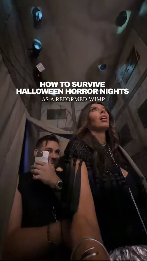 Instagram post by @olivialaura_ for Universal Studios Hollywood. Caption reads: My ultimate guide to surviving Halloween Horror....