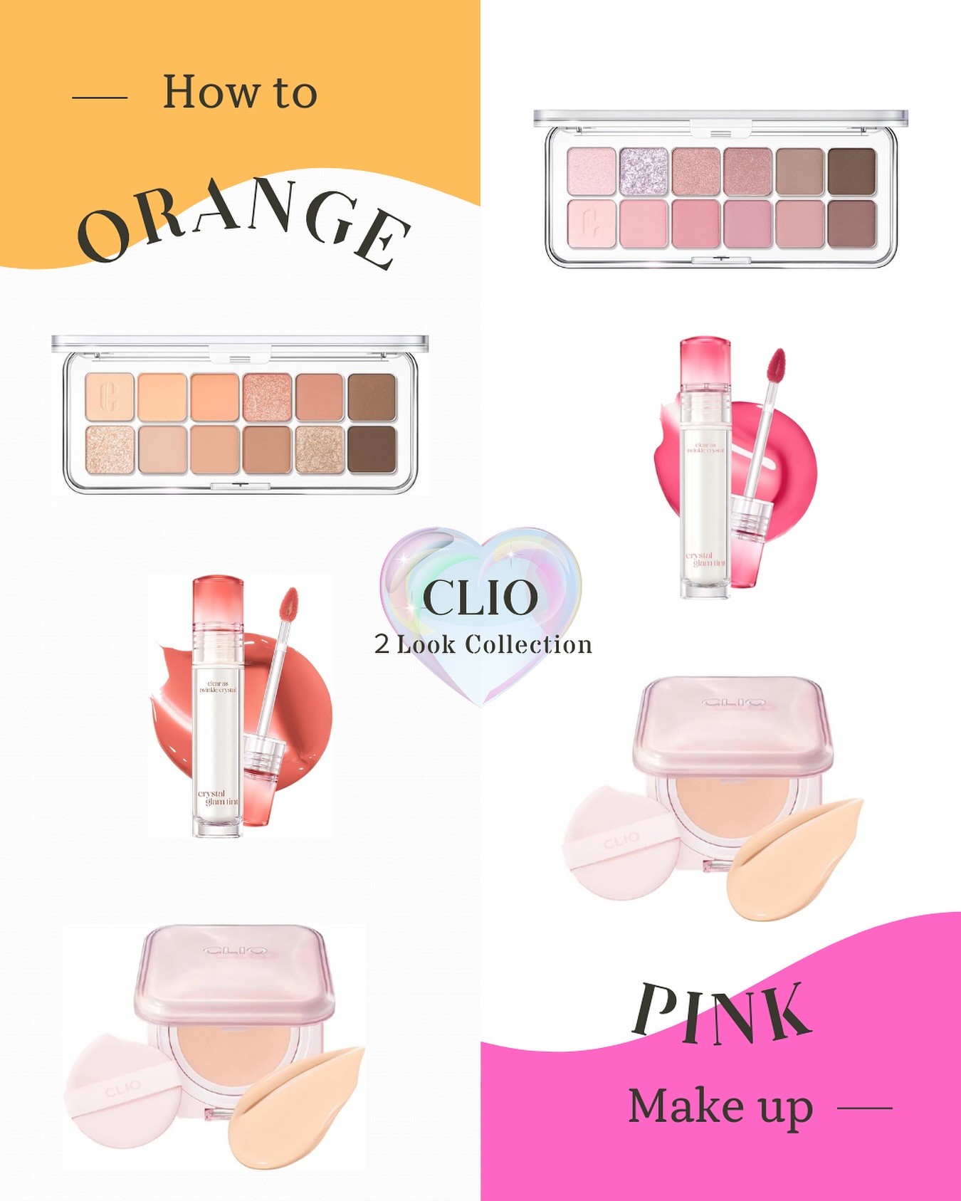Instagram post by @horinamimiyuki for CLIO JAPAN. Caption reads: 💗🧡CLIOで叶える2LOOK🧡💗 #撮影メイク....