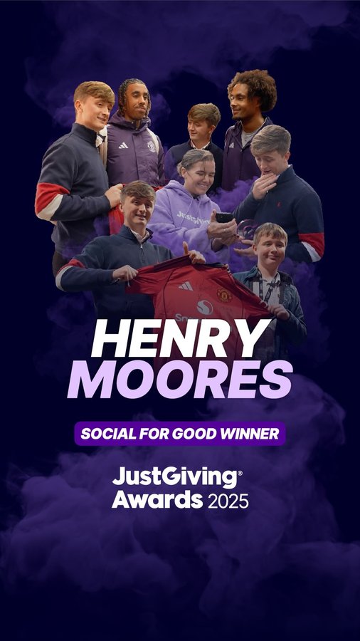 Instagram post by @bemorefab__ for JustGiving. Caption reads: Meet @henryoscarmoores - winner of the Social for....