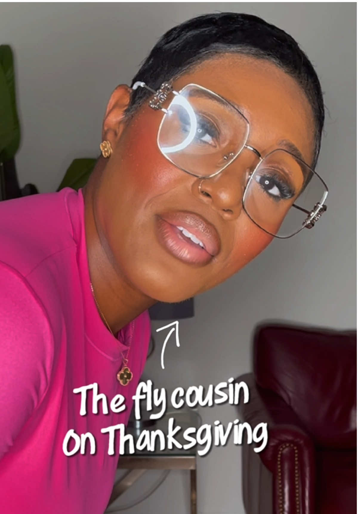 TikTok post by @shortygotherown for PUMIEY. Caption reads: All Thanksgiving outfits are not created equal,....