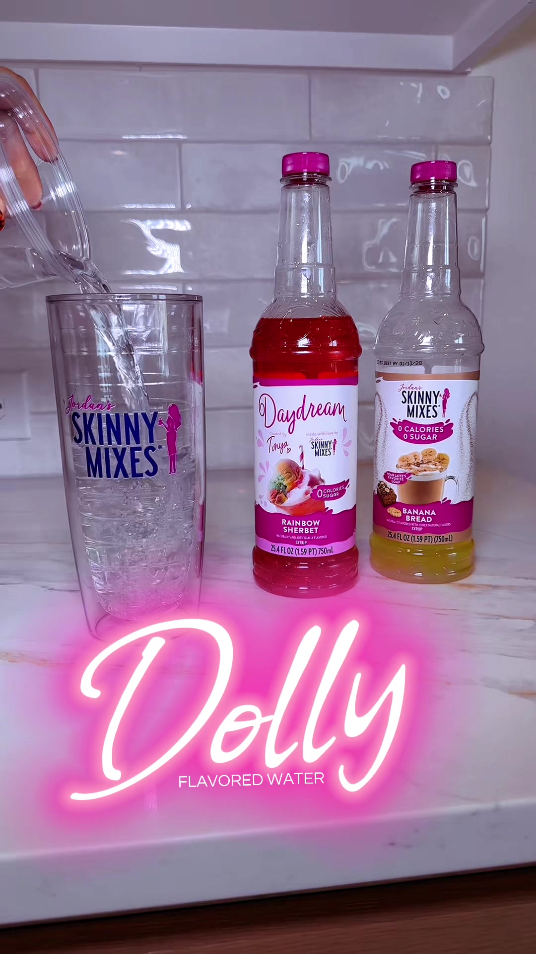 TikTok post by @takingmylifebackat42 for Jordan’s Skinny Mixes. Caption reads: 🦋Another Dolly Water because one isn’t enough✨....