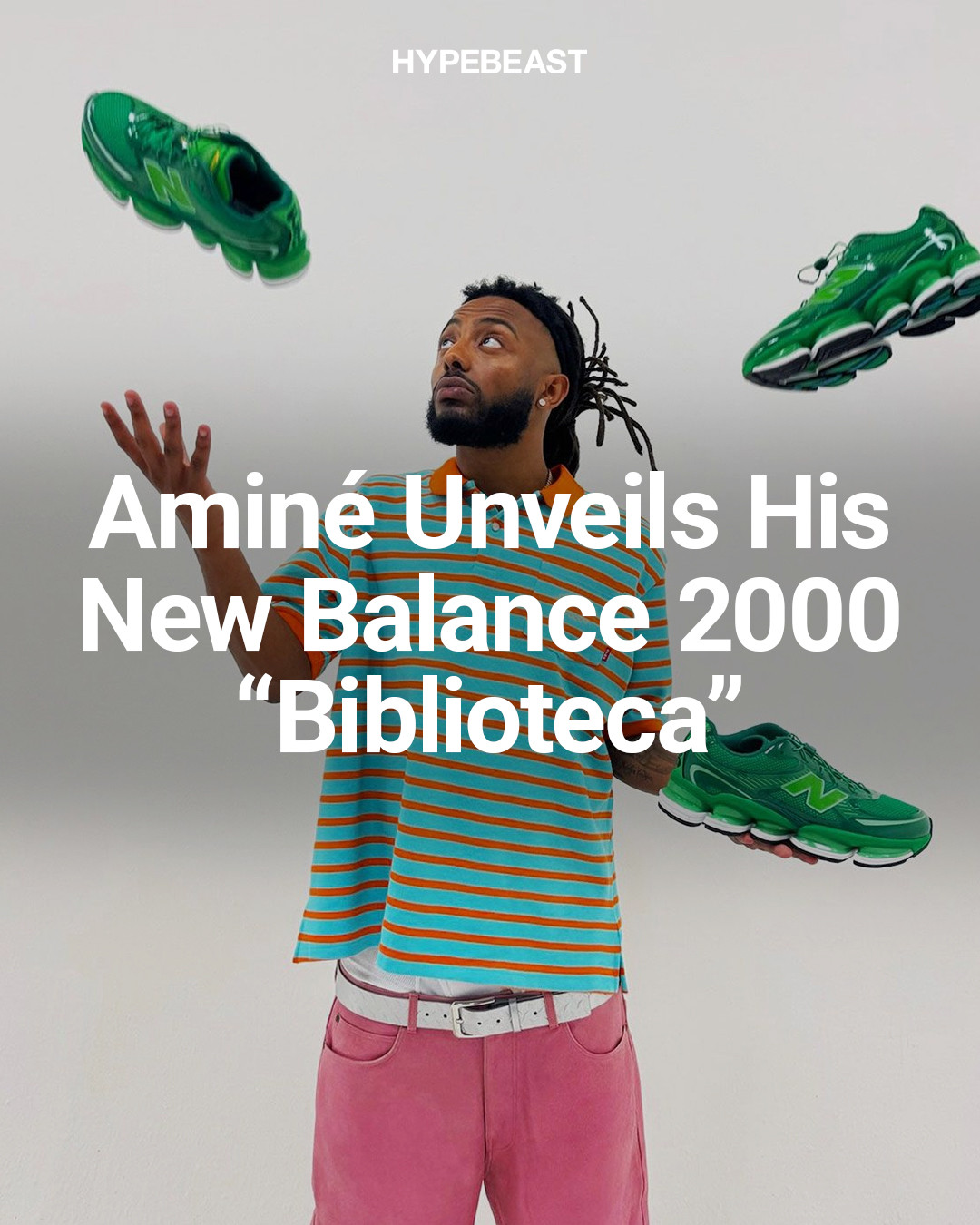 Instagram post by @hypebeastkicks for HYPEBEAST. Caption reads: Ready to glow up your rotation? 💚⁠
⁠
@amine is....