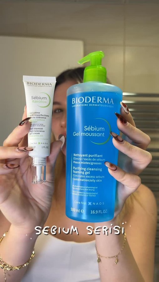 Instagram post by @dogaozdas for BIODERMA USA. Caption reads: Sébium Serisi diyorum…✨ Sivilcelerime zarar....