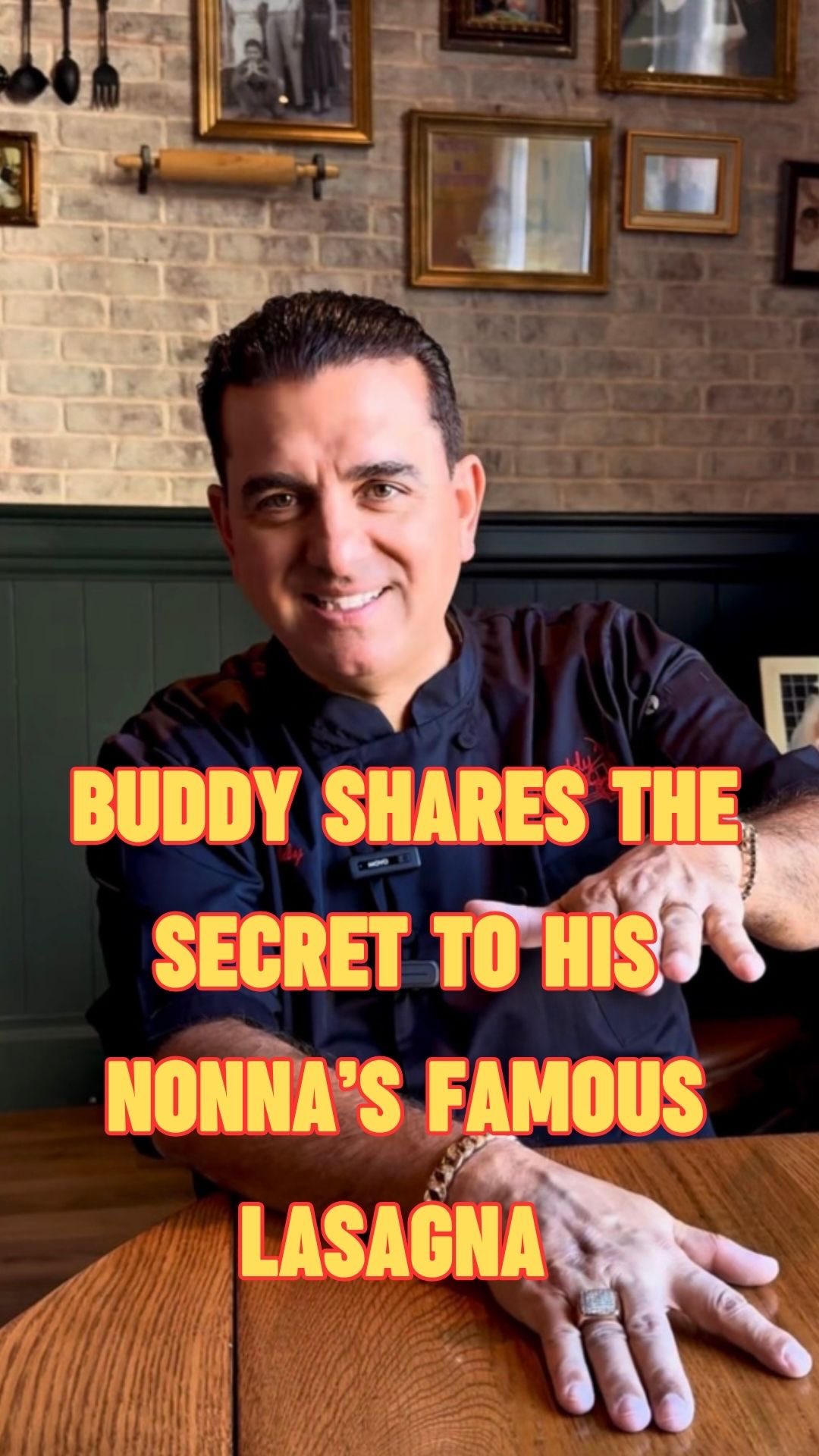Instagram post by @buddyvalastro for The Venetian Las Vegas. Caption reads: Every great recipe starts with a secret… and Buddy....