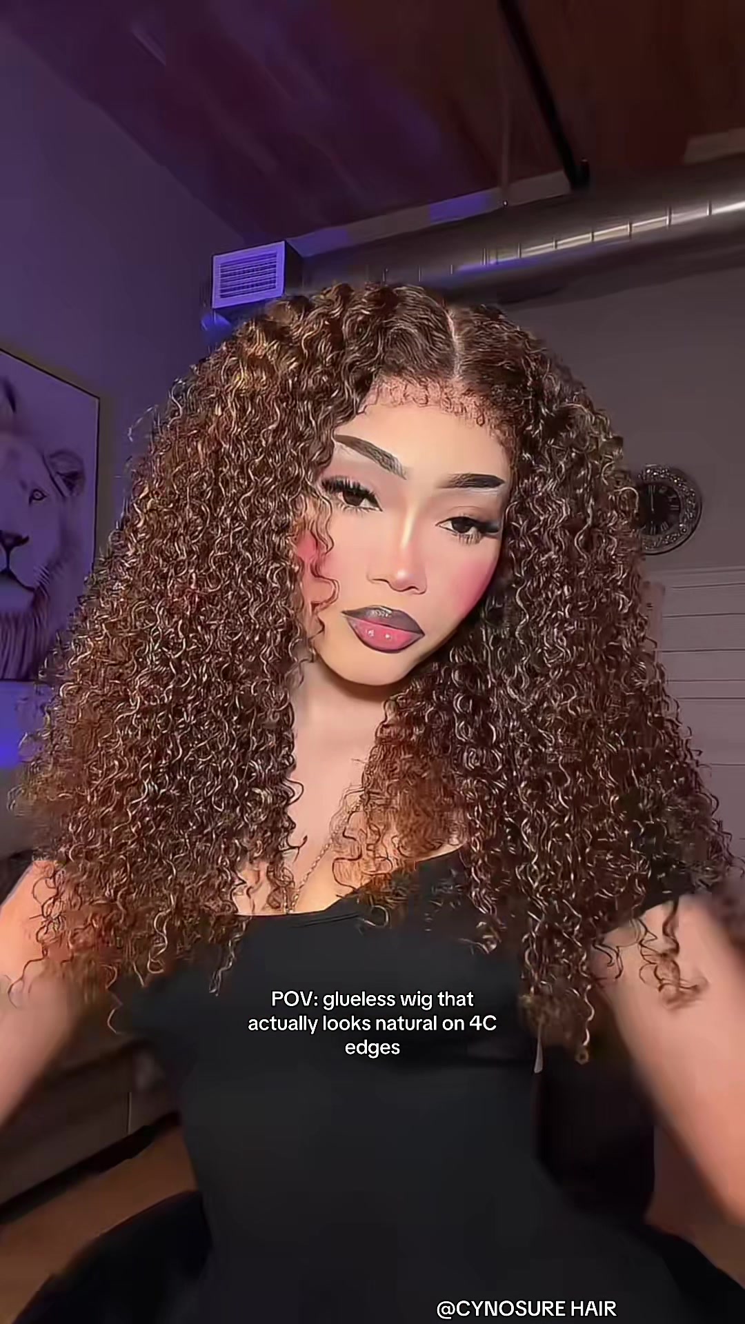 TikTok post by @yaatiff for Cynosure Hair. Caption reads: @cynosurehairofficial @Cynosure Hair Shop curly....