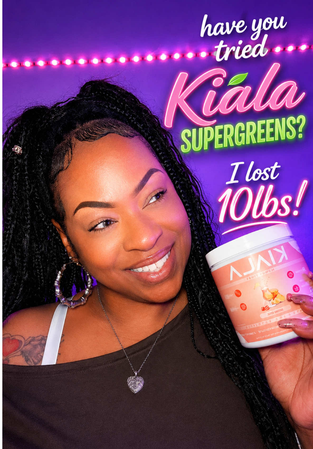 TikTok post by @donna.alise.bklyn for Kiala Nutrition. Caption reads: [...] u think! #fyp #kialasupergreens....