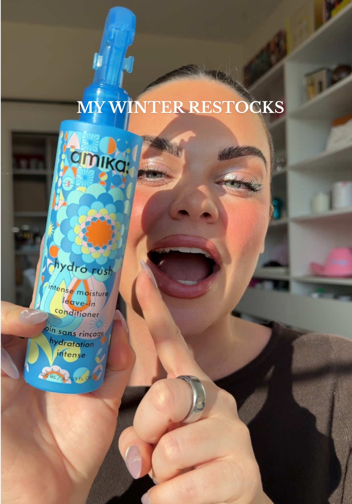 TikTok post by @kristynhoffman96 for Bloomeffects. Caption reads: Winter Restocks to keep the hair, skin & body....