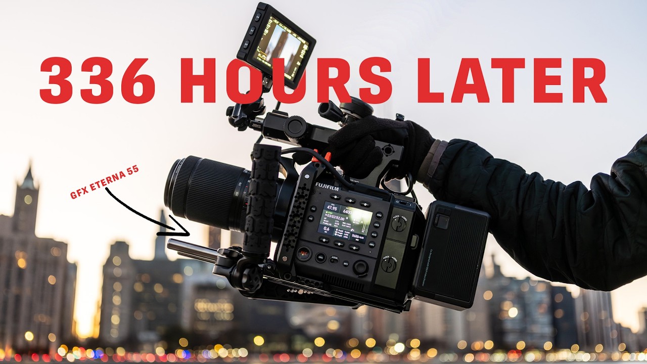 YouTube post by @CineDailies for Audiio. Caption reads: GFX ETERNA 55 — My First Impressions 336 hours....