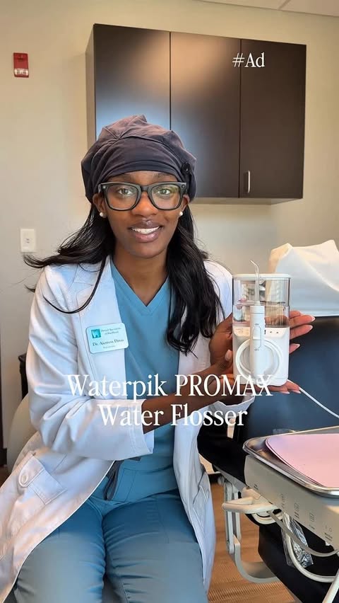 Instagram post by @draierdavis for Waterpik Oral Health. Caption reads: I tried the new @waterpik PROMAX water flosser and....