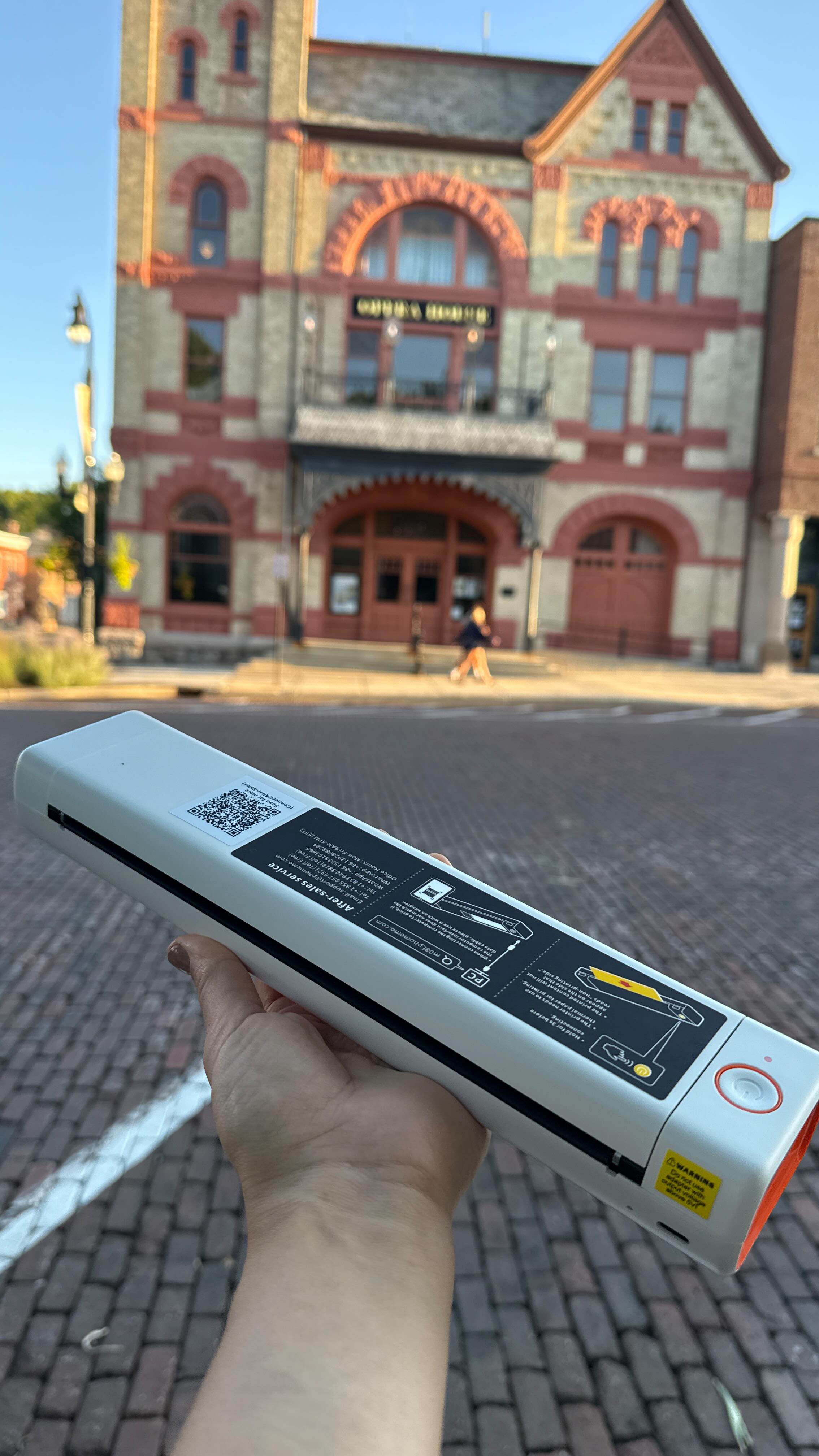 Instagram post by @lifewithfairyusa for Phomemo. Caption reads: 📸 Exploring a historical place with my portable....