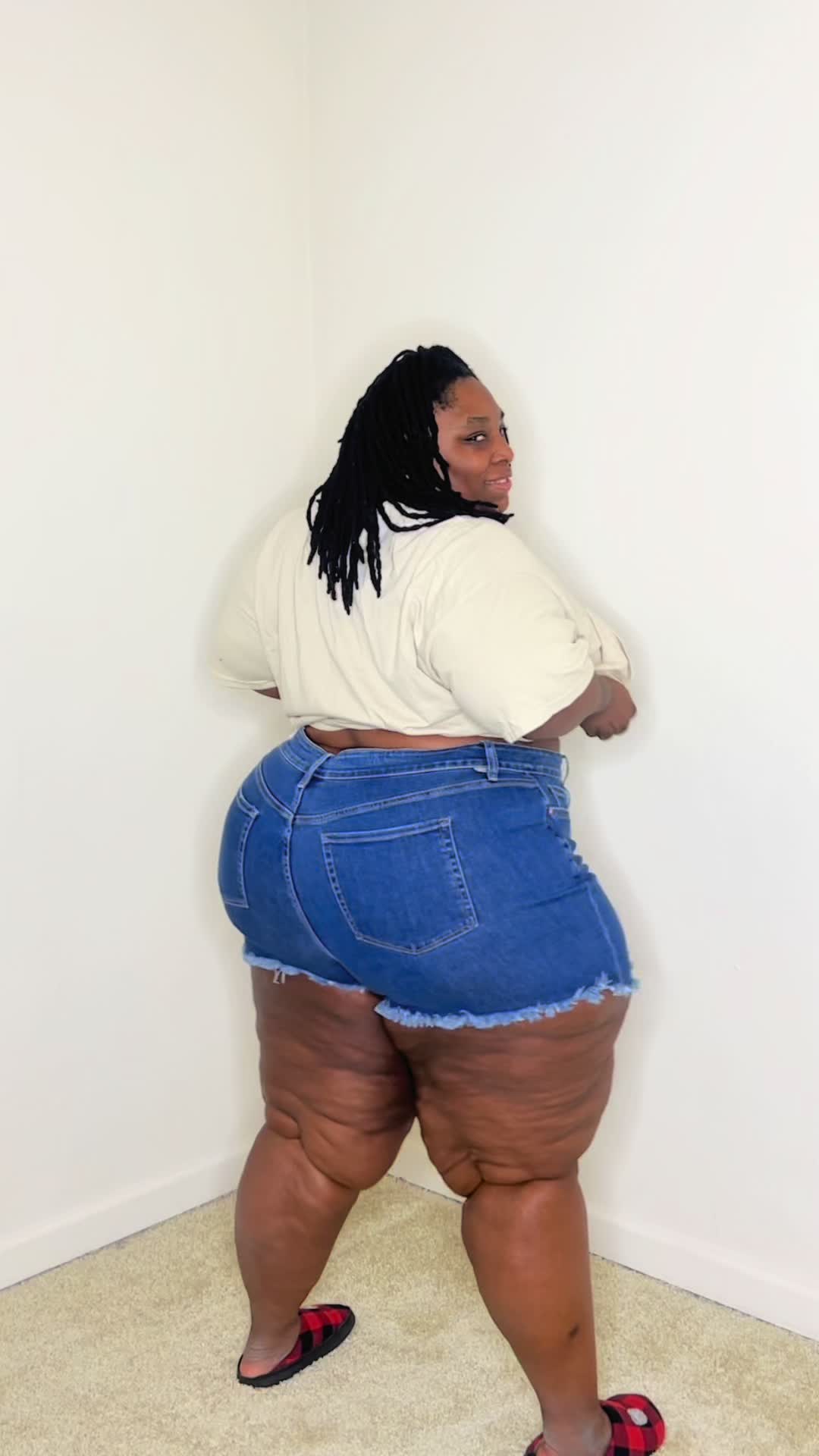 TikTok post by @talexiajohnson for Alexander Jane. Caption reads: @Alexander Jane #Shorts #Jeans #denim #jeanshorts....