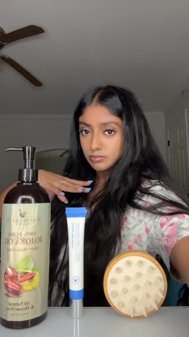 Instagram post by @anikadubeyy for Sky Organics. Caption reads: my full hair growth routine for long and healthy....