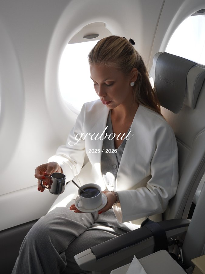 Instagram post by @lovavavilova for airBaltic. Caption reads: the grande GRABOUT @airbaltic arrives once a....