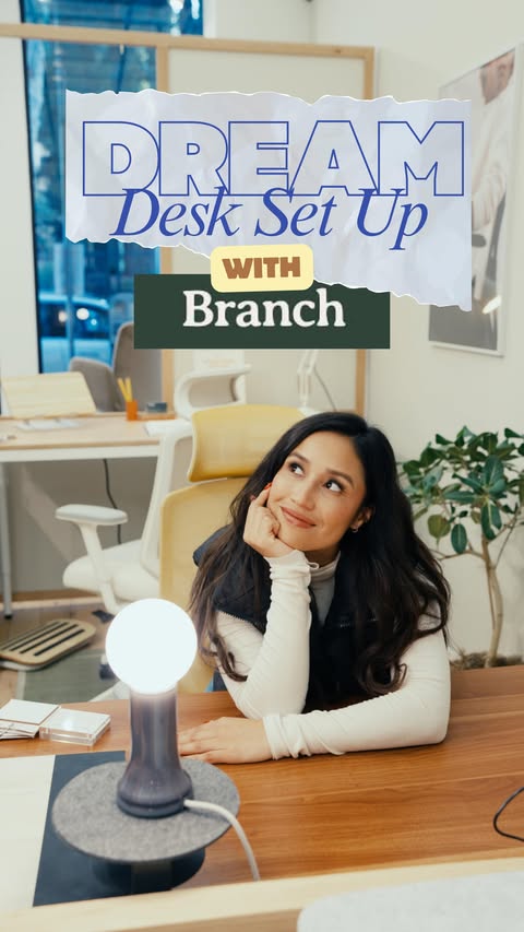 Instagram post by @sarinasoriano_ for Branch Furniture. Caption reads: My DREAM desk setup with @branchfurniture !!....