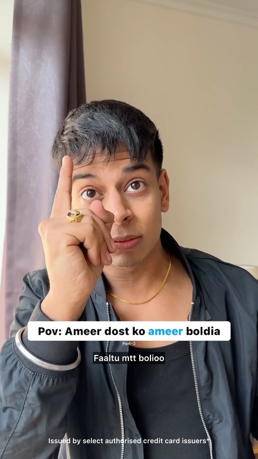 Instagram post by @hahahahardikkk for OneCard. Caption reads: Faltu mat bola krr!!
•ad
.
.
. 
#OneCard....