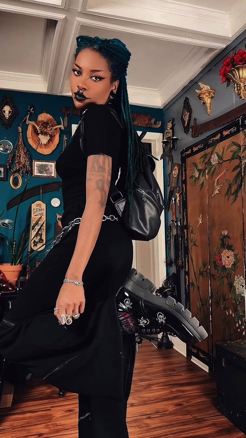 Instagram post by @partyondarth for Foxblood. Caption reads: 🦇⛓️🖤⛓️🦇

Bat cut-out crop top from....