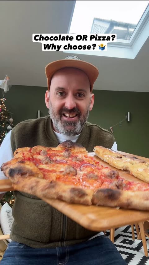 Instagram post by @doughballdisco for Ooni. Caption reads: [...] pizza, half sweet calzone. Baked in the Ooni....