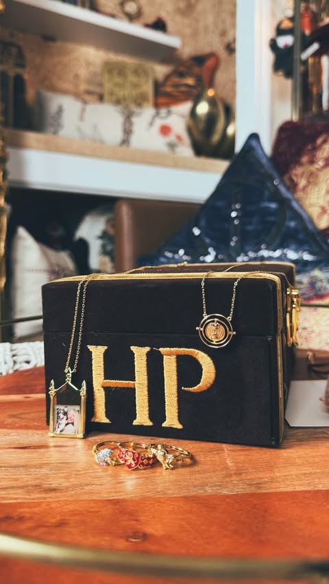 Instagram post by @tiff.dalton for Gnoce Jewelry. Caption reads: [...] Photo Necklace -Gryffindor Ring....