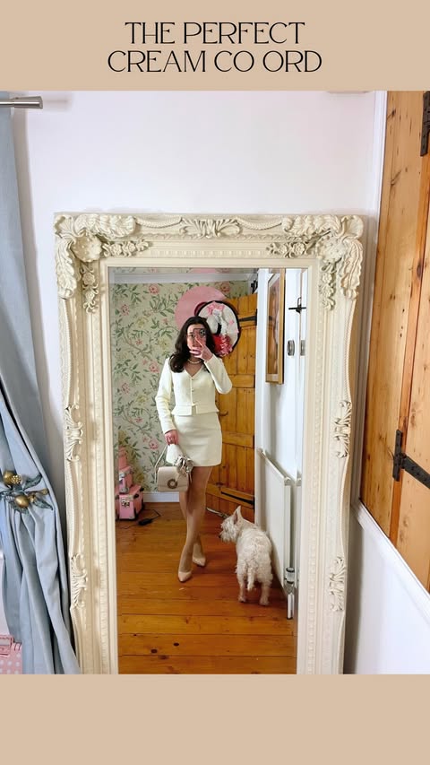 Instagram post by an influencer for ALDO Shoes. Caption reads: Styling up the perfect cream co-ord for spring 🤍....