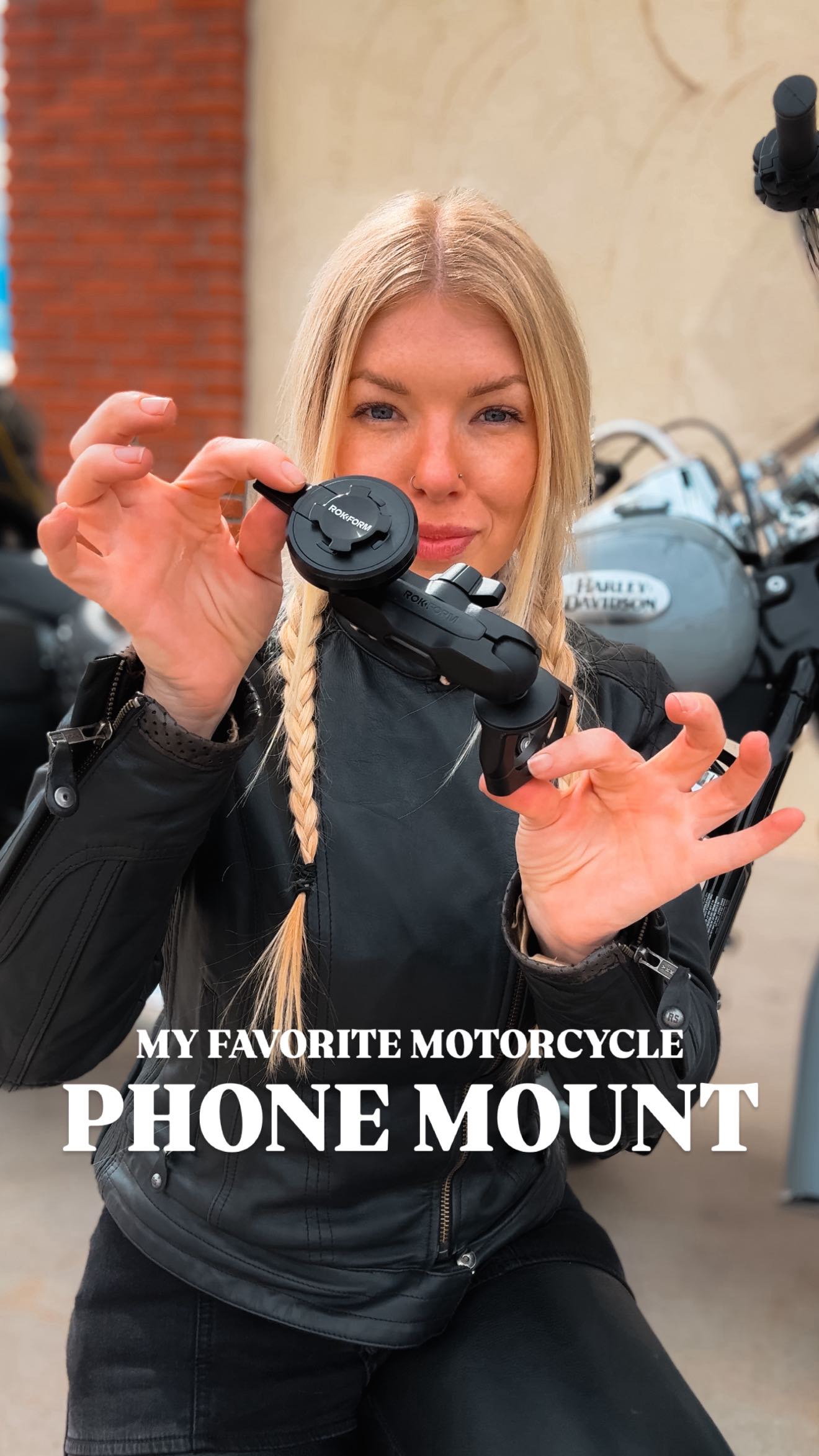 Instagram post by @ridetofood for ROKFORM. Caption reads: I’ve used every @rokform motorcycle phone mount....