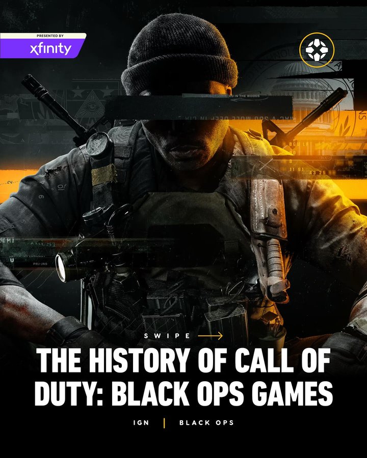 Instagram post by @igndotcom for Xfinity. Caption reads: With Call of Duty: Black Ops 7 just days away, we....