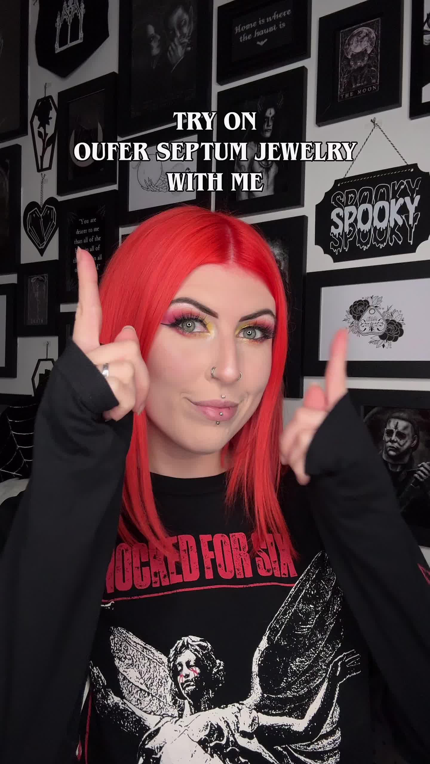 TikTok post by @saskiayoung_xox for Oufer Body Jewelry. Caption reads: Love a spikey septum piece ✨ Are you team silver....