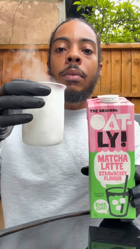 Instagram post by @big.manny1 for Oatly. Caption reads: I upgraded my @oatly strawberry matcha using....