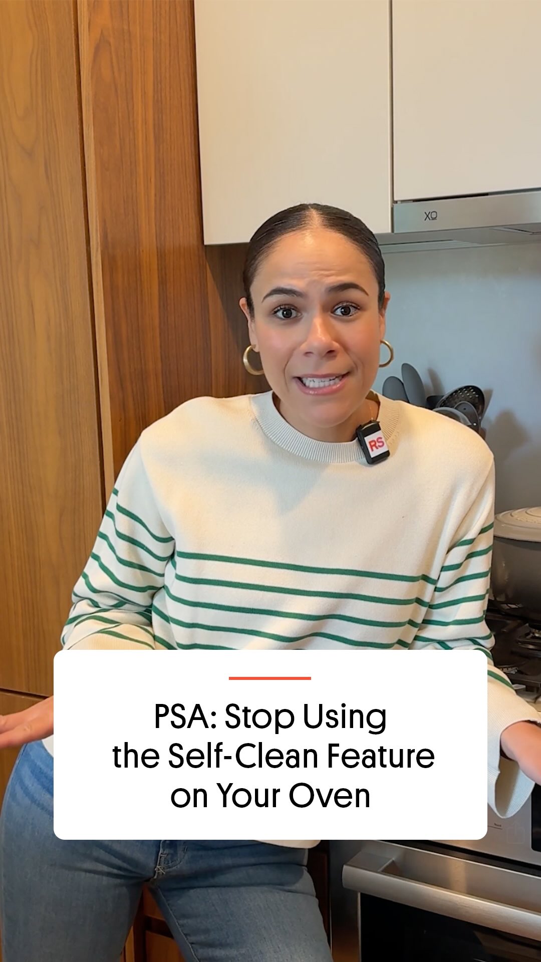 Instagram post by @leslie_corona_ for Real Simple. Caption reads: This is a PSA to stay away from that self-cleaning....