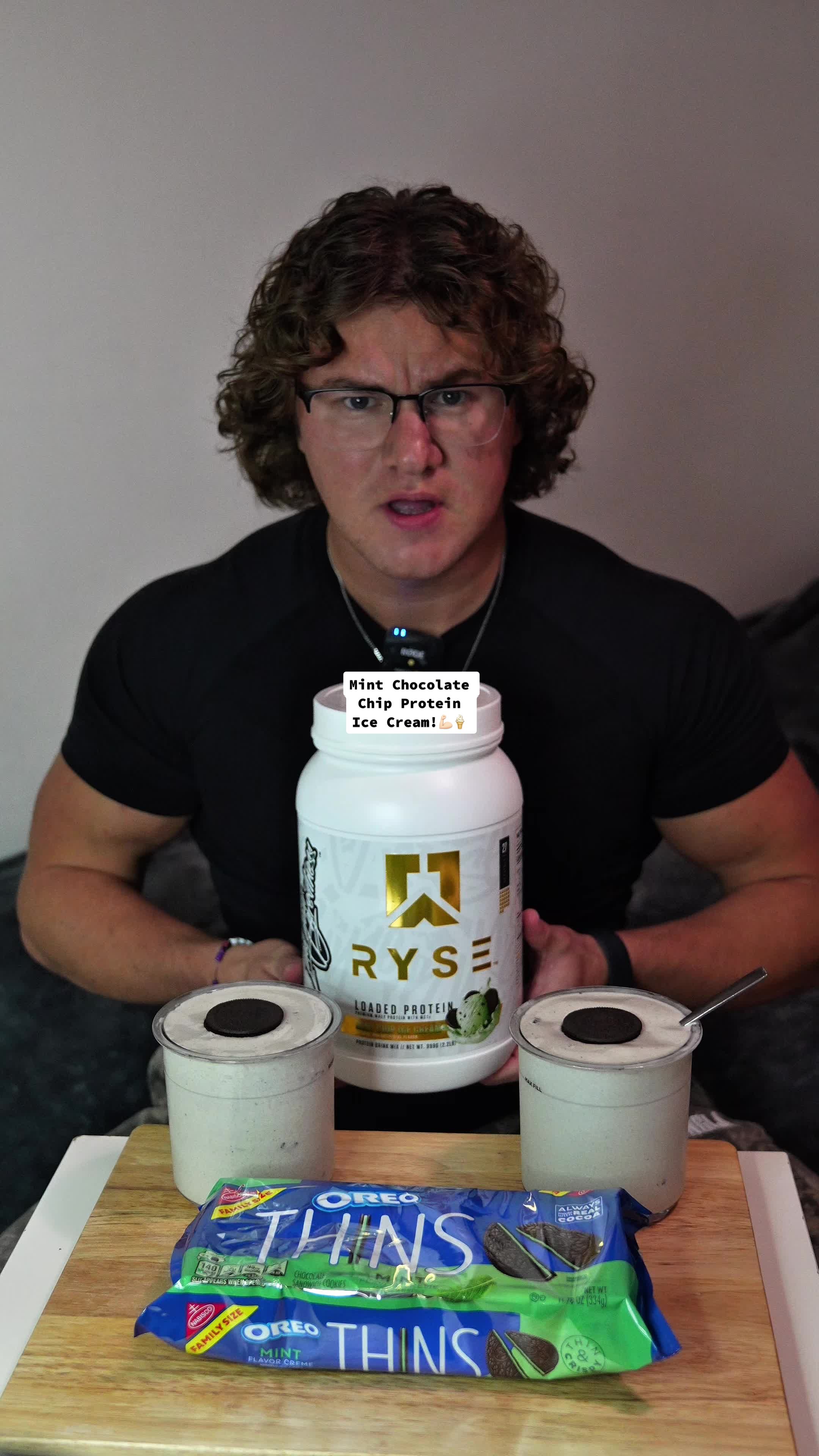 TikTok post by @cjspencerfit for RYSE Supplements. Caption reads: [...] Chip Protein Ice Cream!💪🏻🍦 @RYSE....