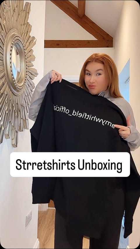 Instagram post by @amywhitfield_official for Streetshirts. Caption reads: When @streetshirtscom contacted me & asked if I....