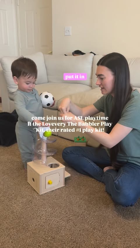 Instagram post by @emilee_segura for Lovevery. Caption reads: [...] skills! Watching Cruz play with the....