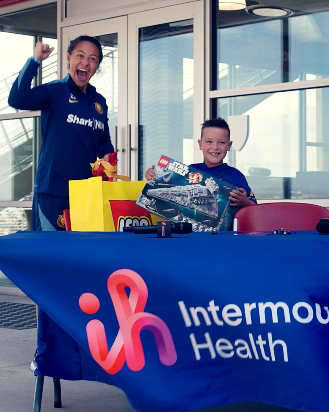 Instagram post by @miajustus for Intermountain Health. Caption reads: Mia & our health patient champion, Talmage, are....