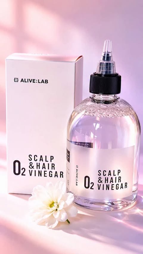 Instagram post by @the_powerpalette for Alivelab. Caption reads: O2 scalp and hair vinegar @alive_lab ✅*Note : Use....