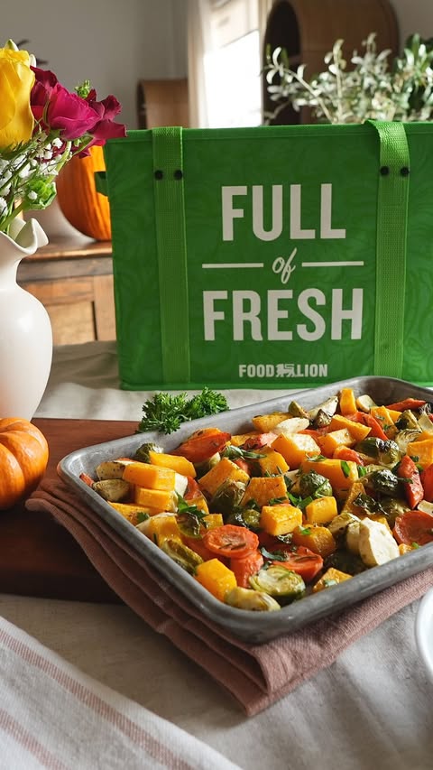 Instagram post by @charlieandcrewmama for Food Lion. Caption reads: Be the holiday MVP with this side dish! 🍂🥕....