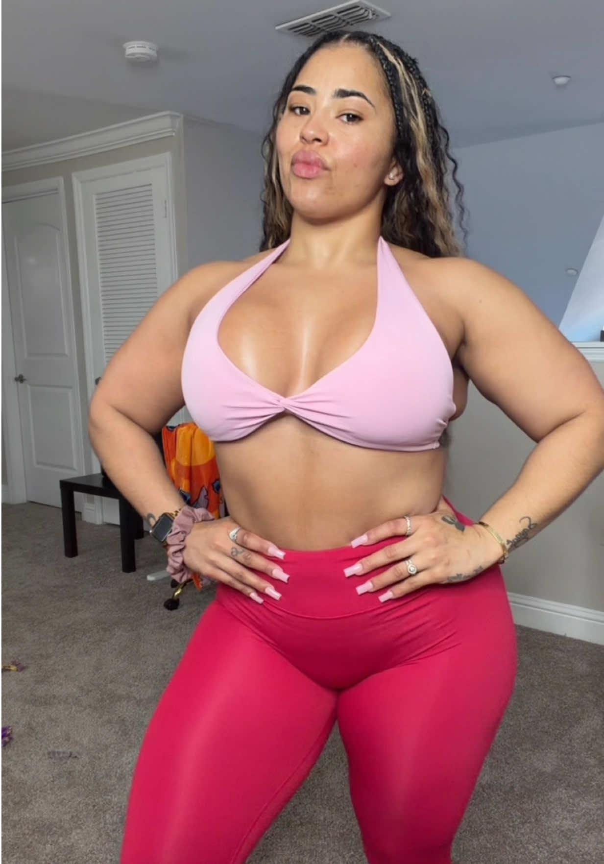 TikTok post by @stephsblessedd for Women's Best. Caption reads: [...] M bra L leggings & shorts XL hoodie....