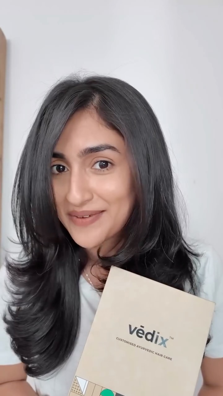 Instagram post by @thecrazydaisy for Vedix. Caption reads: My hair used to feel so dry and rough no matter....